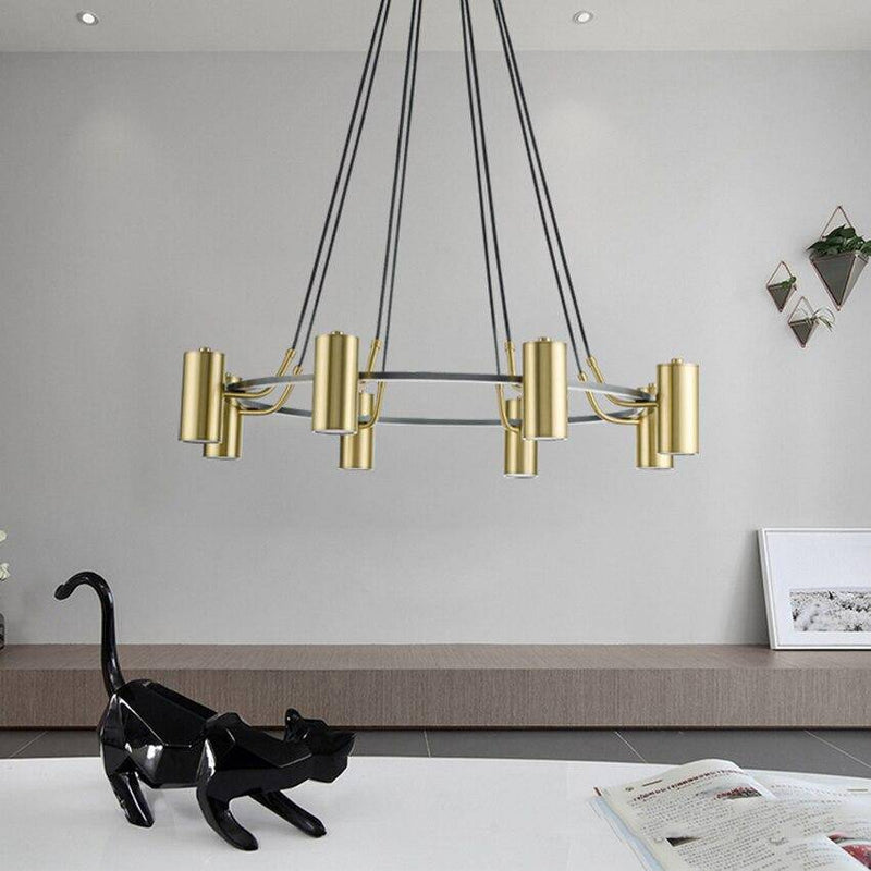 Lustre moderne et design LED avec cercle noir et spots dorés