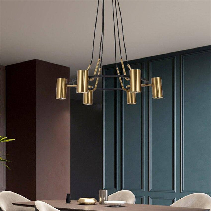 Lustre moderne et design LED avec cercle noir et spots dorés