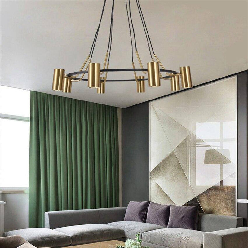 Lustre moderne et design LED avec cercle noir et spots dorés