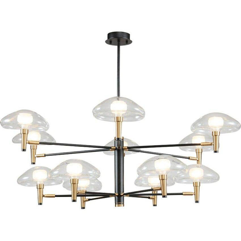 Araña design negro y oro con lámparas de cristal Luz
