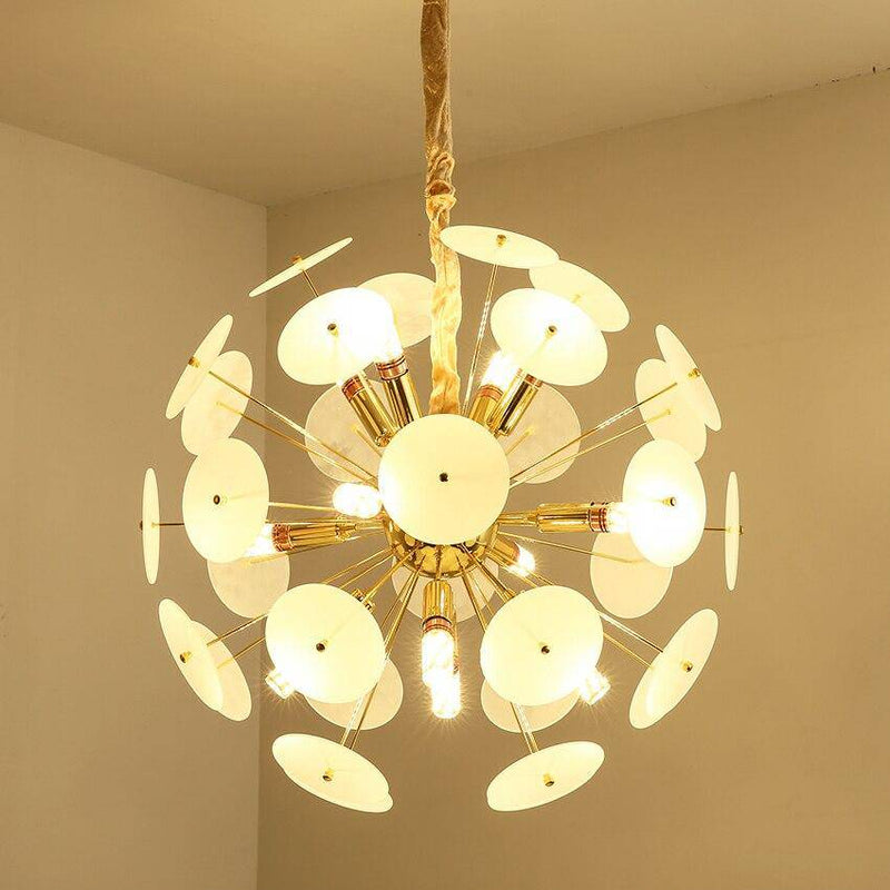 Luxury gold design chandelier and flat round smoked plates