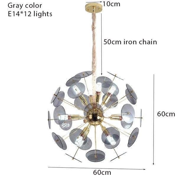 Luxury gold design chandelier and flat round smoked plates