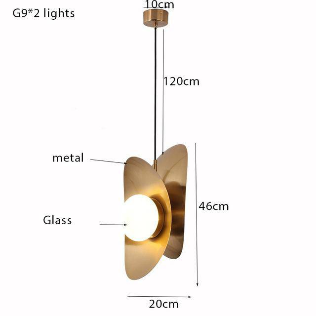 Lámpara de suspensión design en metal dorado de doble cara y ligeramente curvado