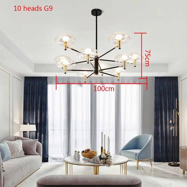 Black and gold design chandelier with glass lamps Light