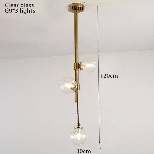pendant light golden tube and modern glass balls