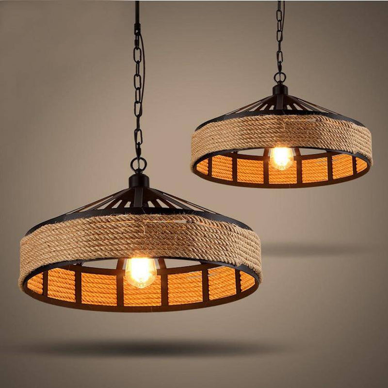 pendant light rustic rope and metal Rope