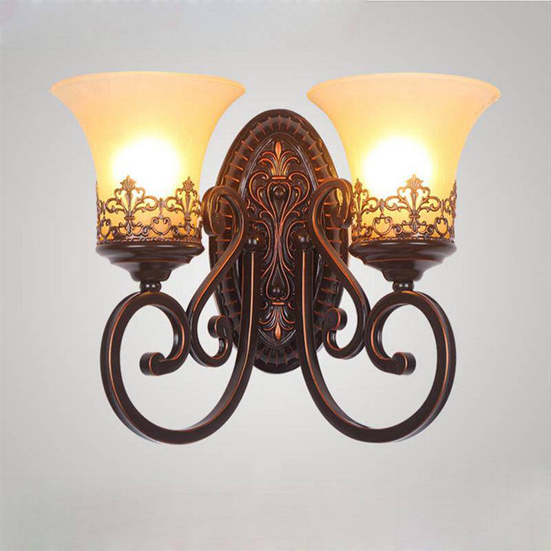 wall lamp retro rustic metal wall and lampshade glass