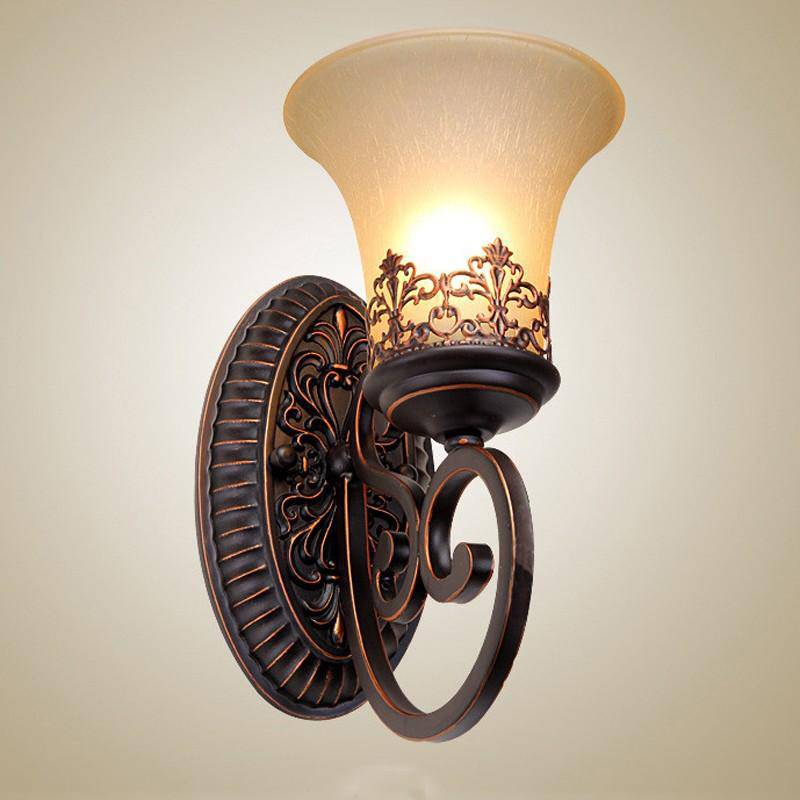 wall lamp retro rustic metal wall and lampshade glass