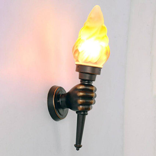 wall lamp rustic glass torch hand-held in vintage metal