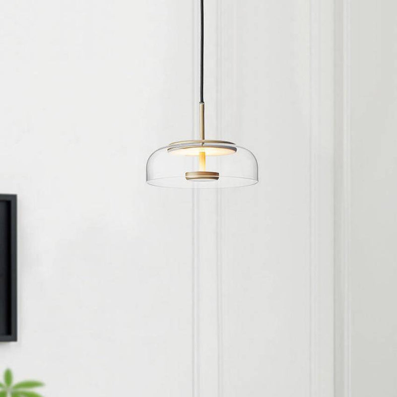 Lámpara de suspensión design en vidrio ahumado y tallo dorado Ámbar