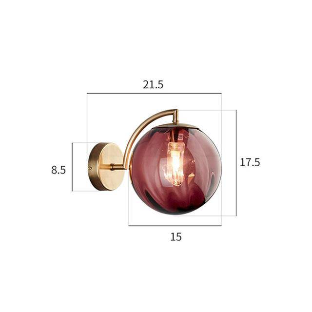 Aplique LED dorado con bola de cristal ahumado Scone