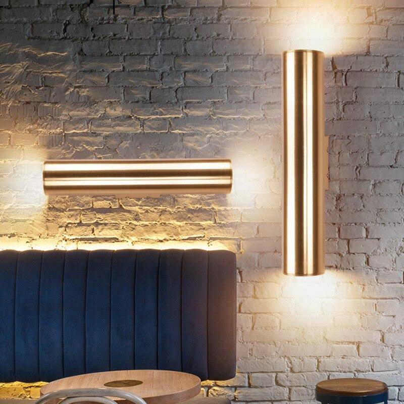 Lámpara de pared design tubo cilíndrico dorado con LED