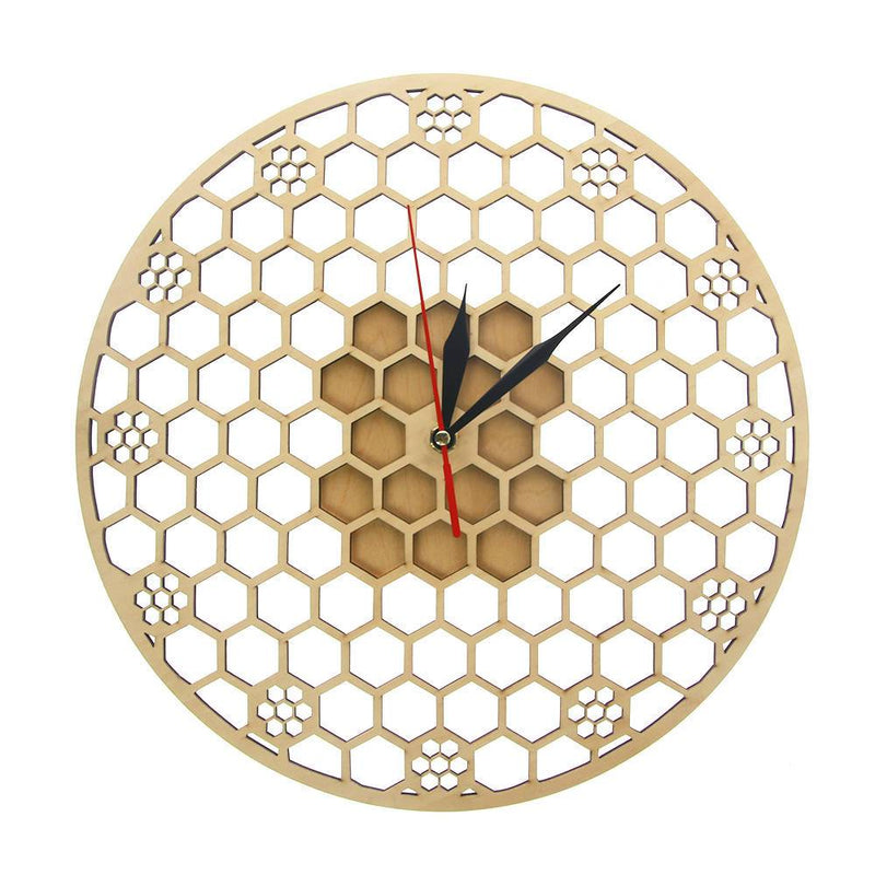 Reloj de pared redondo de madera con hexágonos 30cm Miel