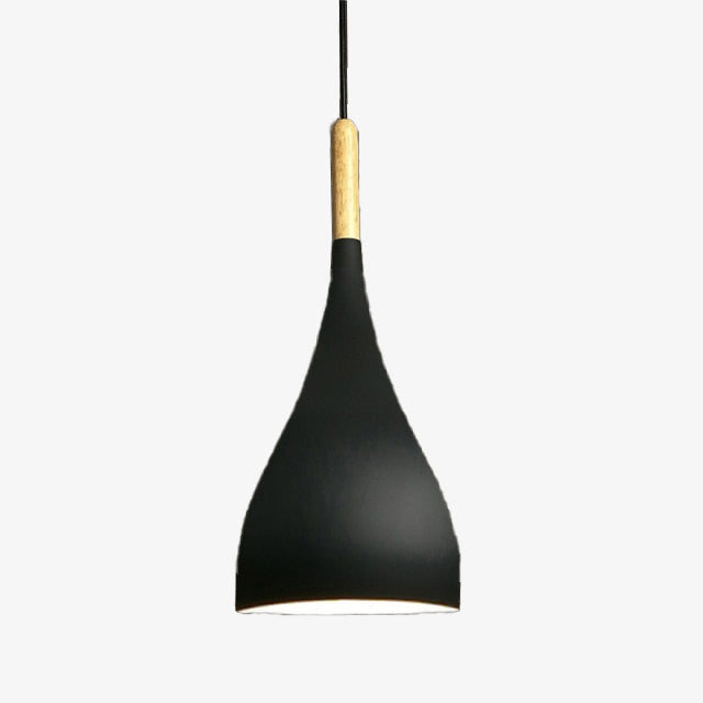 Lámpara de suspensión LED de metal coloreado y palo de madera nórdico