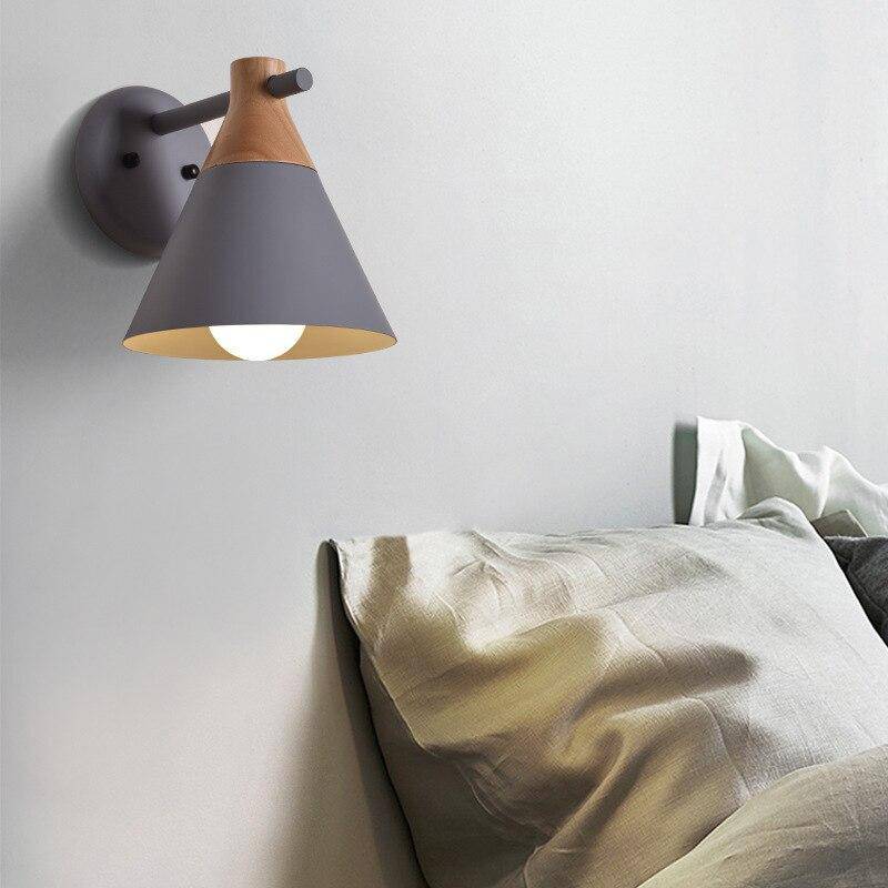 wall lamp modern wooden LED wall light with lampshade coloured Macaron