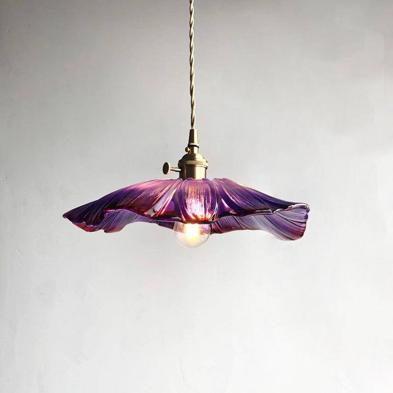 Suspension rétro à LED abat-jour en verre style japonais