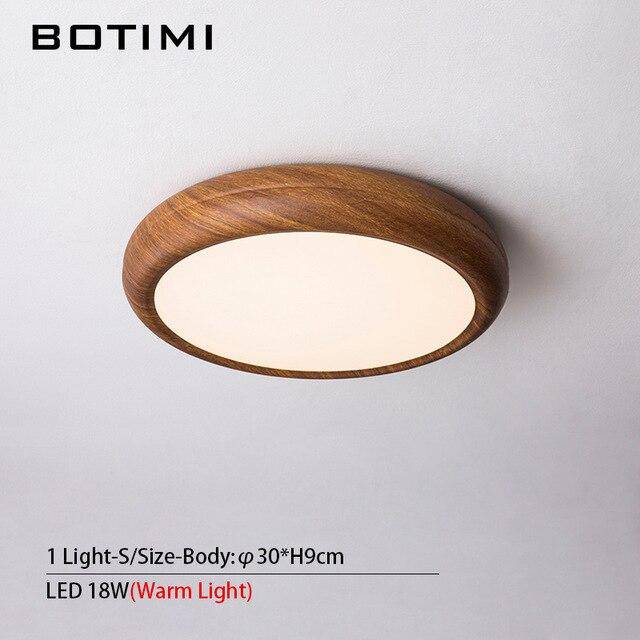 Lámpara de techo LED moderna y redonda con efecto madera