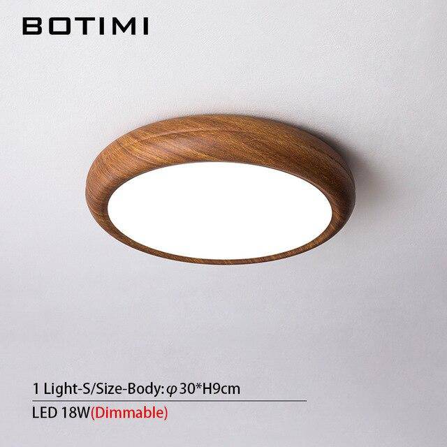 Lámpara de techo LED moderna y redonda con efecto madera