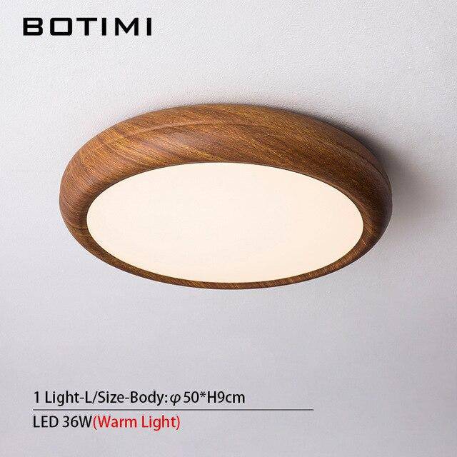 Round modern LED ceiling light in wood effect