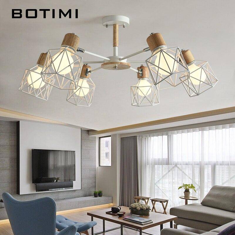 Lustre moderne LED bois avec plusieurs abat-jours en métal