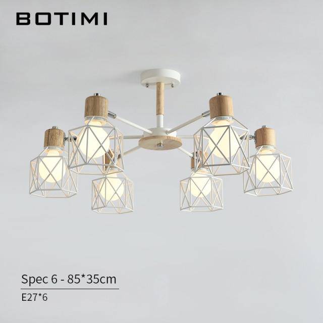 Lustre moderne LED bois avec plusieurs abat-jours en métal