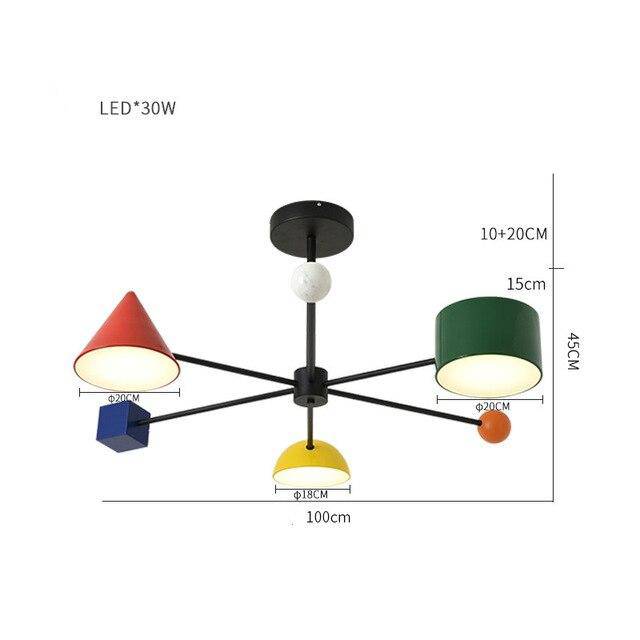 Children's LED ceiling light with various coloured geometric shapes