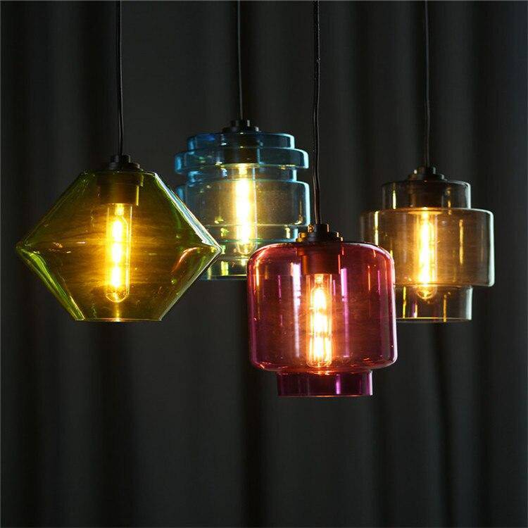 Lámpara de suspensión de varias formas en vidrio coloreado Manchado