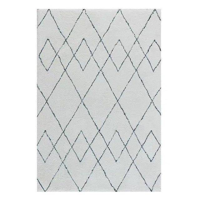 Tapis shaggy rectangle style berbère blanc à dessins Line A