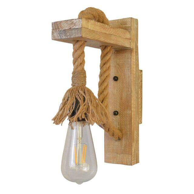 wall lamp Rustic LED wooden wall with retro rope