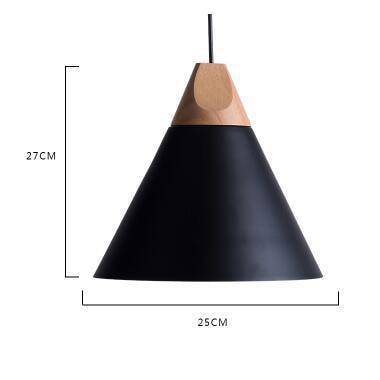 Cone-shaped wood and aluminum pendant light