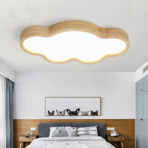 Modern LED ceiling light in wood, cloud style