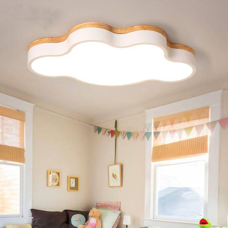 Modern LED ceiling light in wood, cloud style