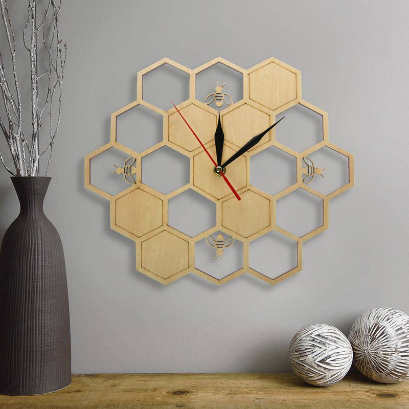 Wooden wall clock with honeycomb and bees 30cm