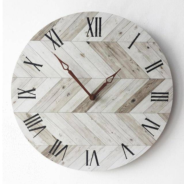 Scandinavian wall clock in grey herringbone wood 28cm Hours