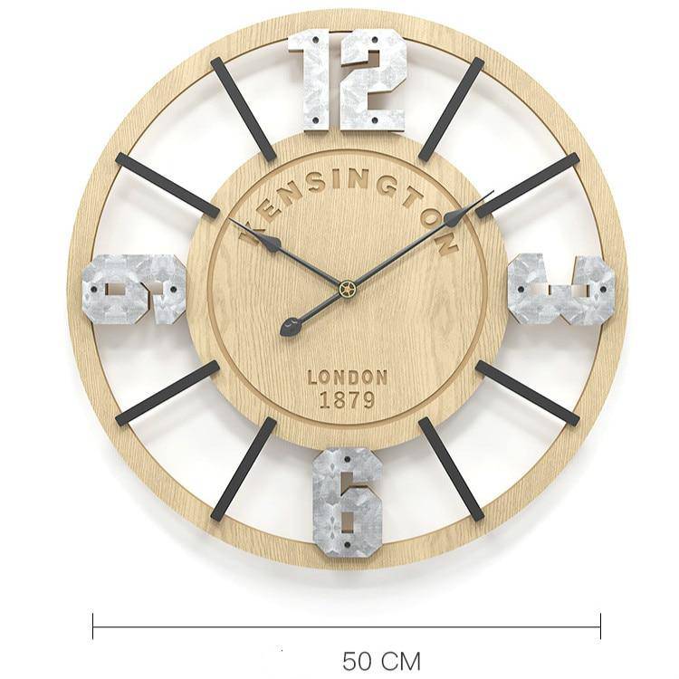 Reloj de pared de madera vintage con números de 50cm