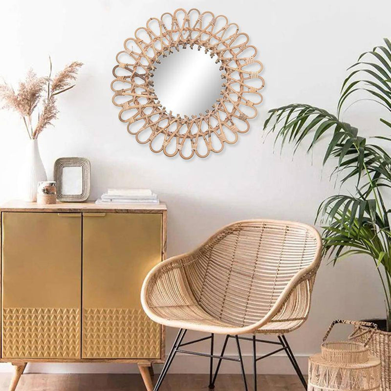 Round decorative wall mirror in rattan 40cm