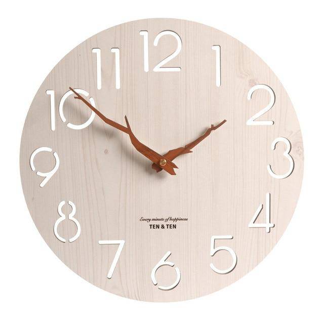 Scandinavian wooden wall clock 30cm with needles tree branches Trunck