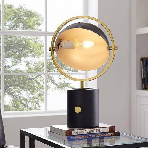Lámpara de mesa design en metal negro con círculo dorado Décor