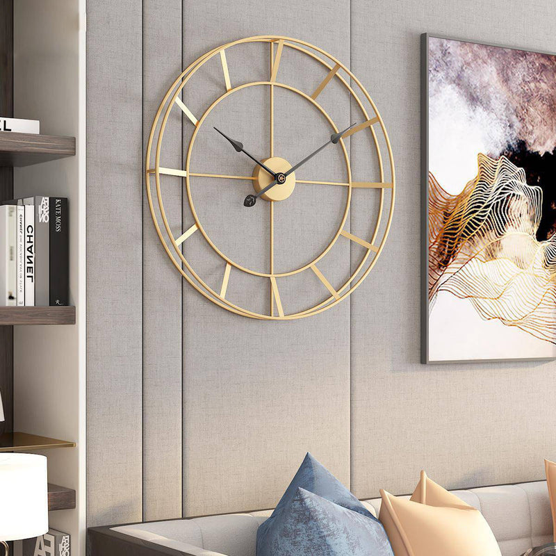 Horloge murale ronde en métal doré 50cm Nordic