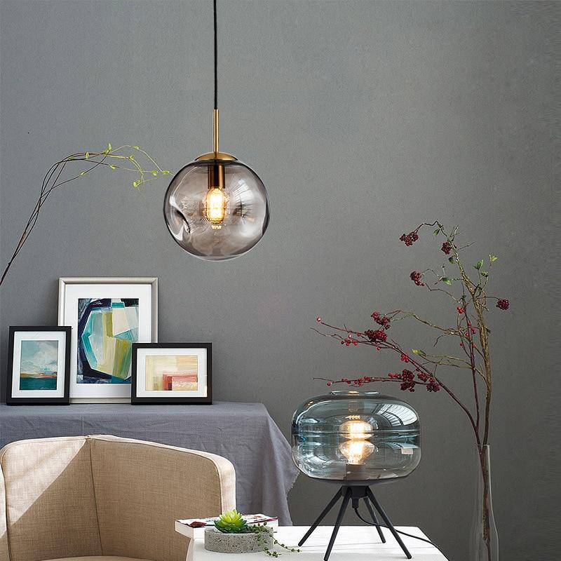 Design pendant lamp with LED glass ball distorted head