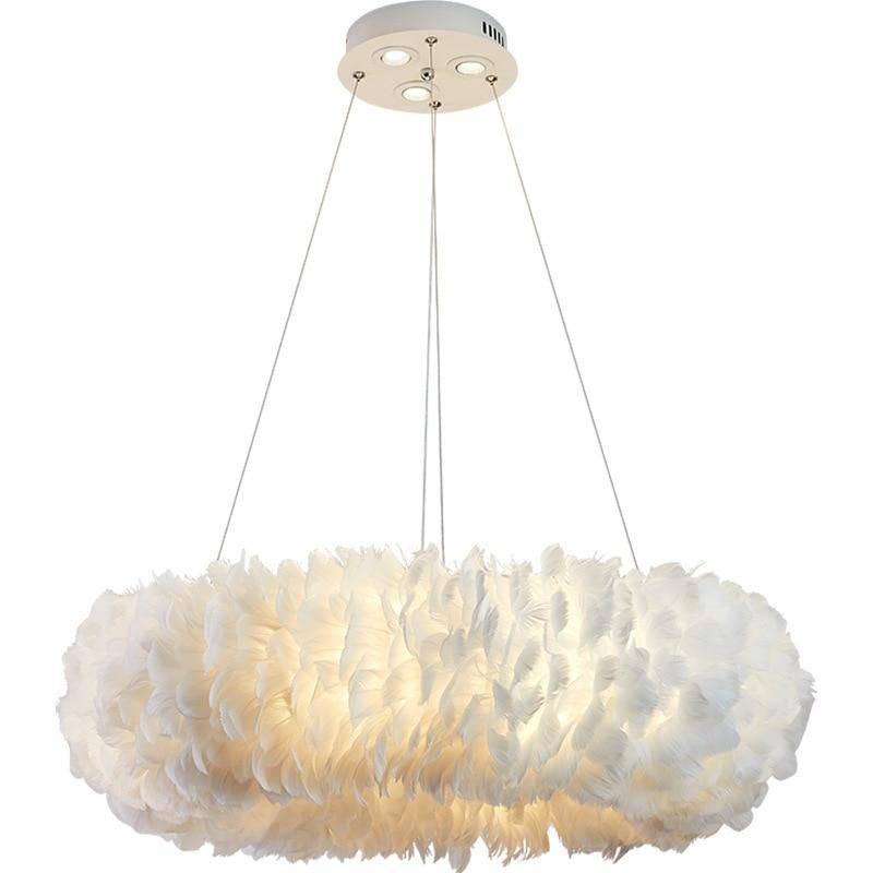 Round LED design chandelier in coloured feathers