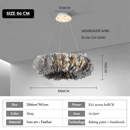 Round LED design chandelier in coloured feathers