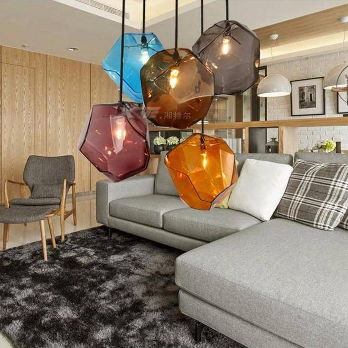 Suspension LED design en verre de couleur Stone