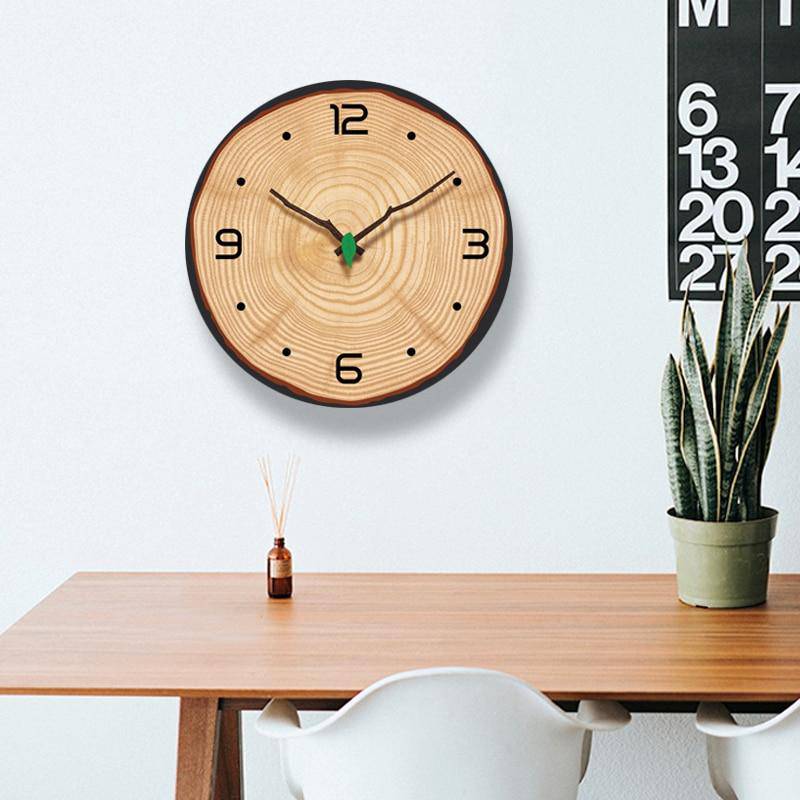 Round wall clock cut tree trunk style in wood 30cm Open