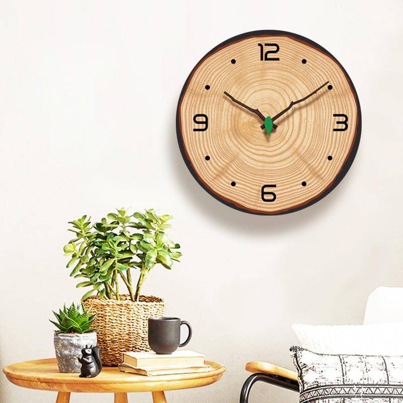 Reloj de pared redondo cortado estilo tronco de árbol en madera 30cm Abierto