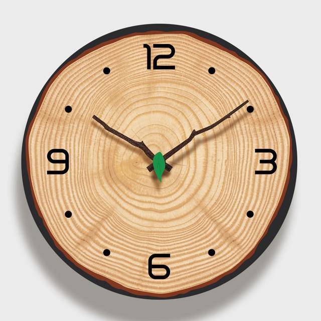 Round wall clock cut tree trunk style in wood 30cm Open