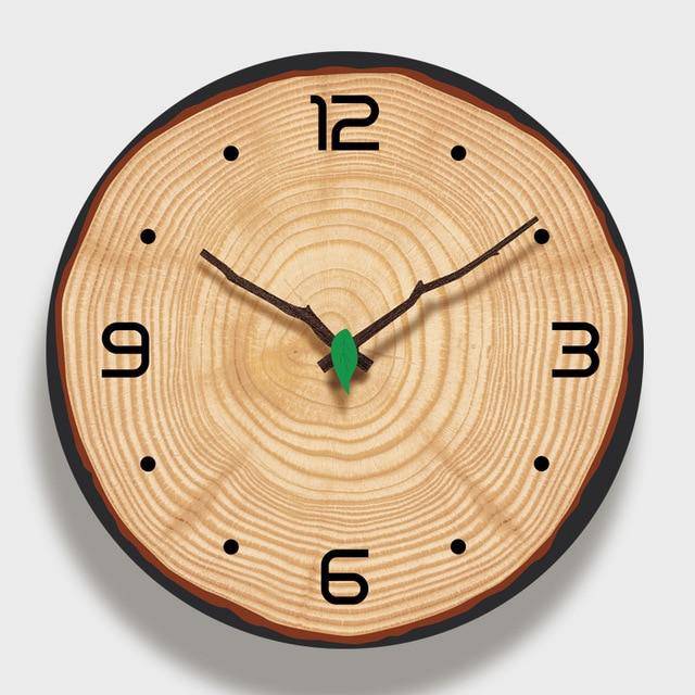 Reloj de pared redondo cortado estilo tronco de árbol en madera 30cm Abierto