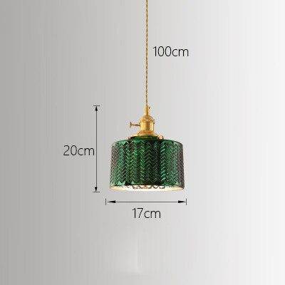 Lámpara de suspensión LED retro con pantalla de cristal verde retro Yuja