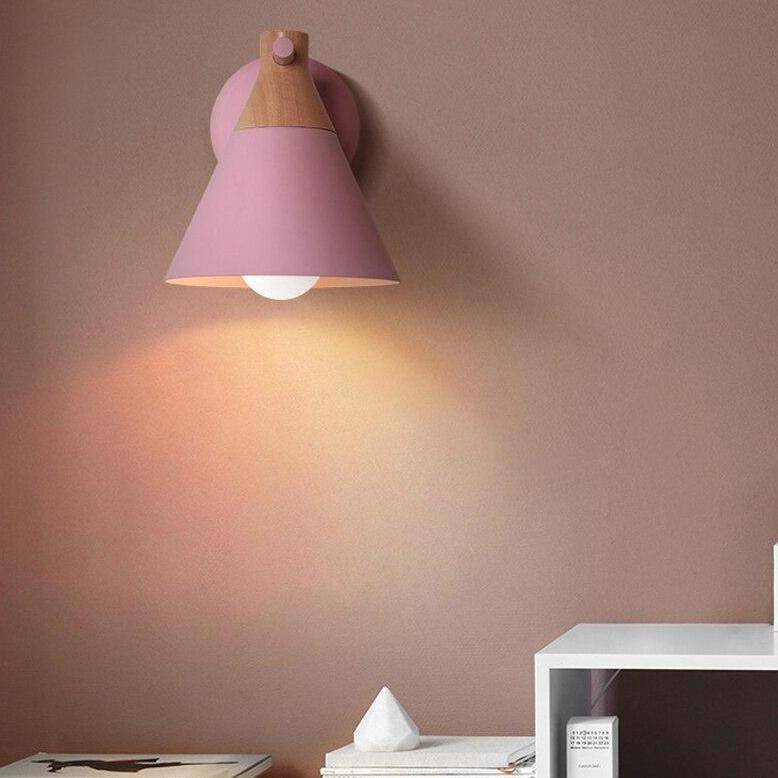 Moderna lámpara de pared LED de madera con pantalla de color Macaron