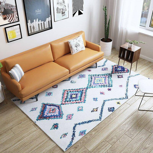 White Berber rectangle carpet with multicoloured patterns Sala B